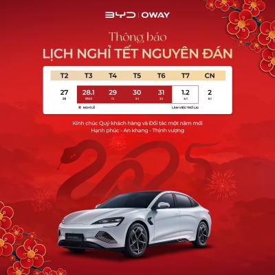 THÔNG BÁO LỊCH NGHỈ TẾT NGUYÊN ĐÁN CỦA BYD OWAY SÀI GÒN